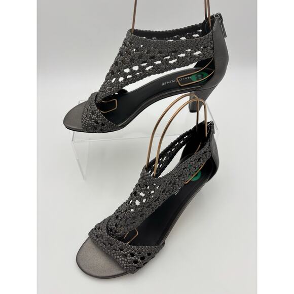 Donald J. Pliner Shoes - Donald Pliner Verona 2 Heels Sandals Pewter Grey Leather Size 8 M Basketweave